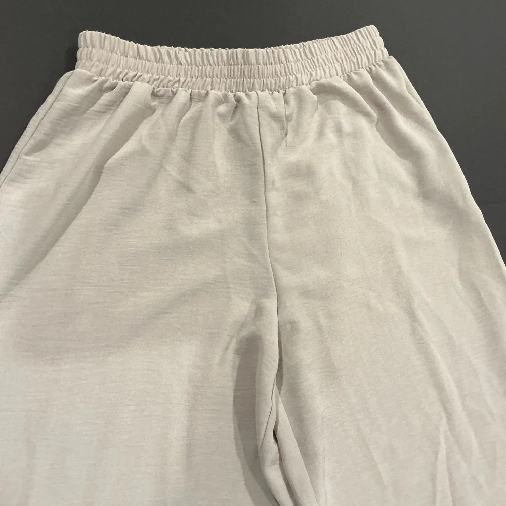 Zara Cream Wide Leg Linen Blend Pants Elastic Waist Size Small